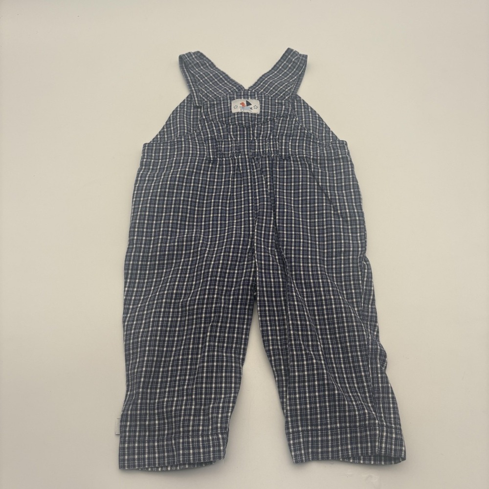 Vintage Gymboree Overall Boys 6-12 Months Blue Check‎ Dog Sailboat Nautical